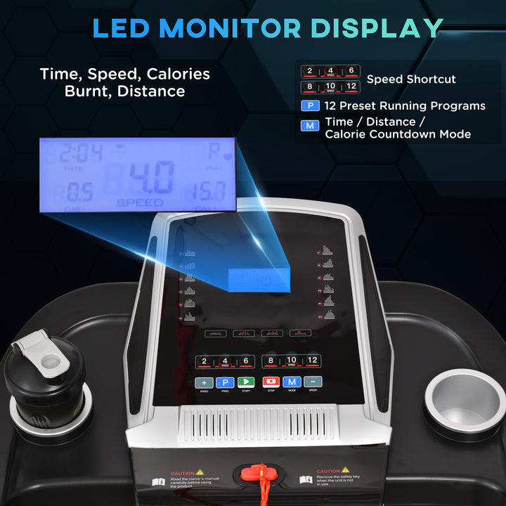 Folding Treadmill, 2.0HP Incline Treadmill Running Machine, 12.8 km/h, with LED Display, Manual Incline, 12 Preset Programs, Drink & Phone Holder for Home Gym Fitness