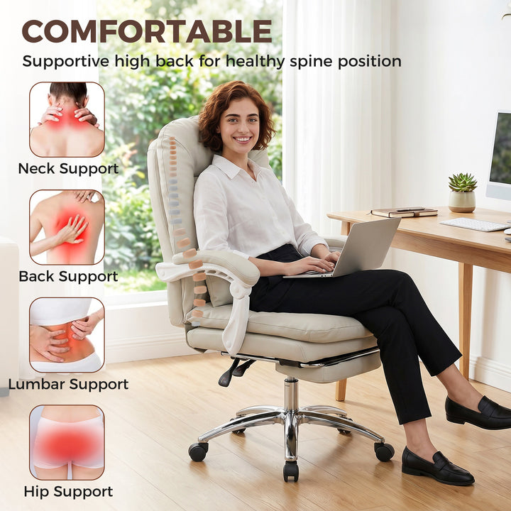 Ergonomic Executive Office Chair, Reclining Desk Chair with Lumbar Sup