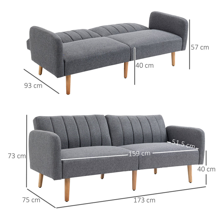 3 Seater Sofa Bed, Convertible Linen Fabric Sofa Couch, Click Clack Sofabed with Adjustable Split Backrest for Living Room, Bedroom, Guest Room, Grey