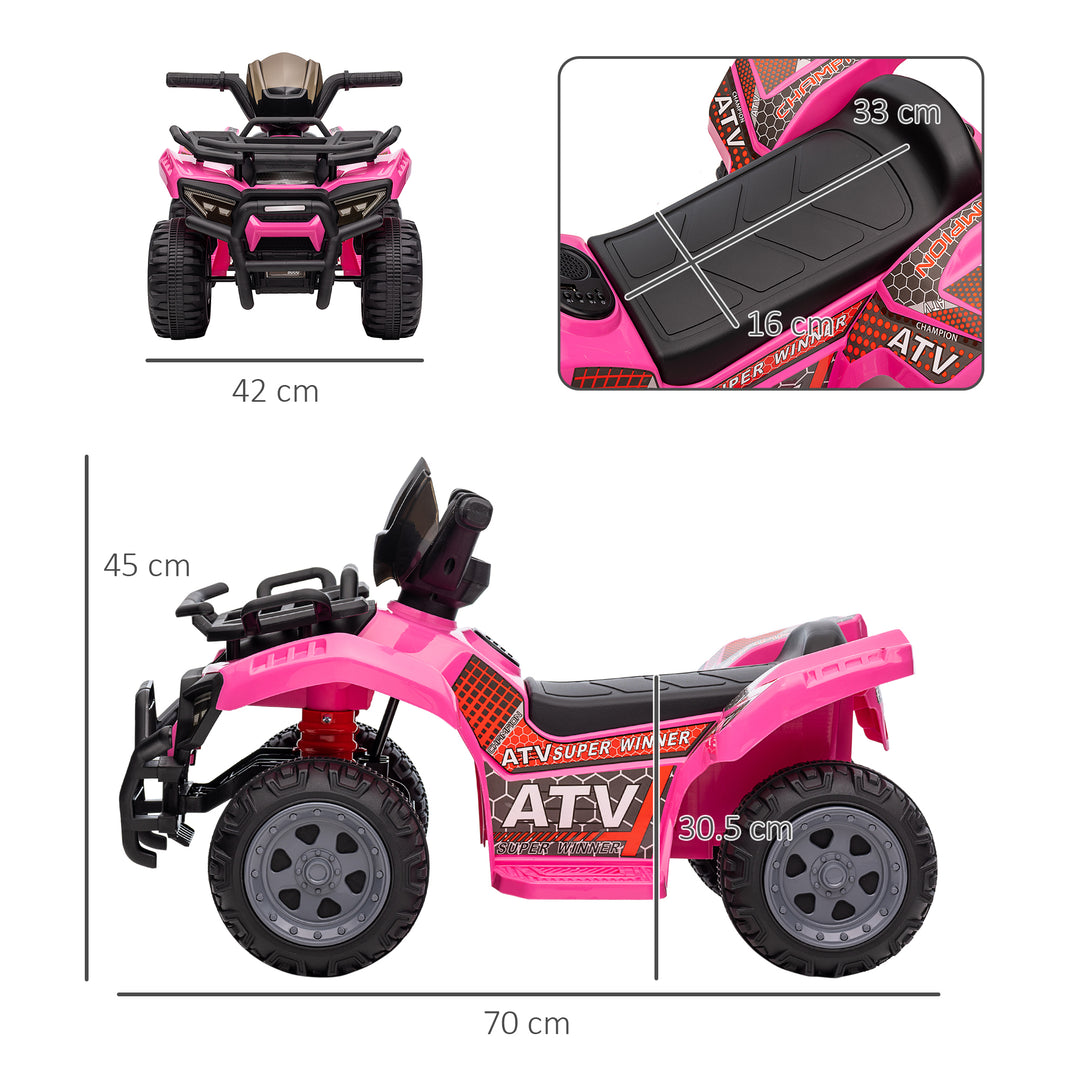 HOMCOM Kids Electric ATV Ride-On Toy, 6V Battery-Powered Quad Bike with Working Headlights, for Toddlers 18-36 Months, Pink | Aosom UK