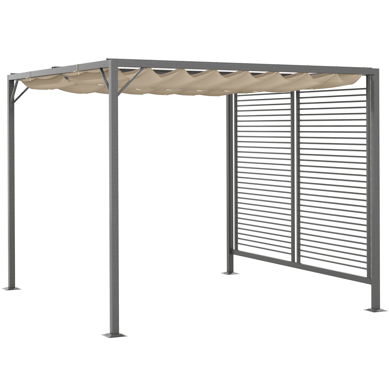 3 x 2.8m Metal Pergola, with Retractable Fabric Roof - Beige