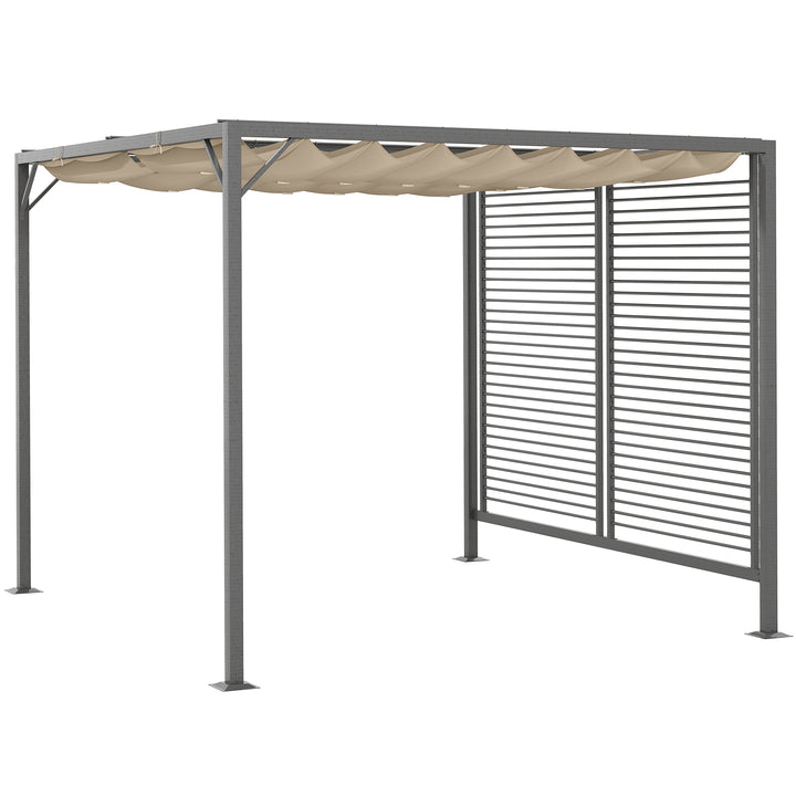3 x 2.8m Metal Pergola, with Retractable Fabric Roof - Beige