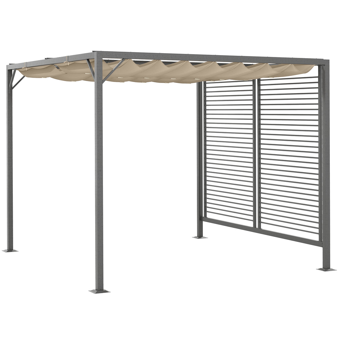 MCL 3 x 2.8m Metal Pergola, with Retractable Fabric Roof - Beige