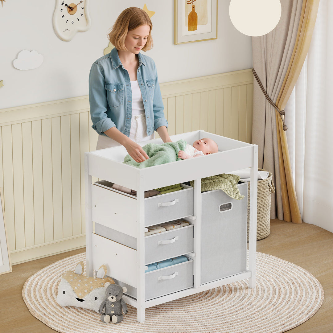AIYAPLAY Baby Changing Unit with 4 Storage Drawers, Mat for Bedroom Nursery, 84 x 84.5 cm