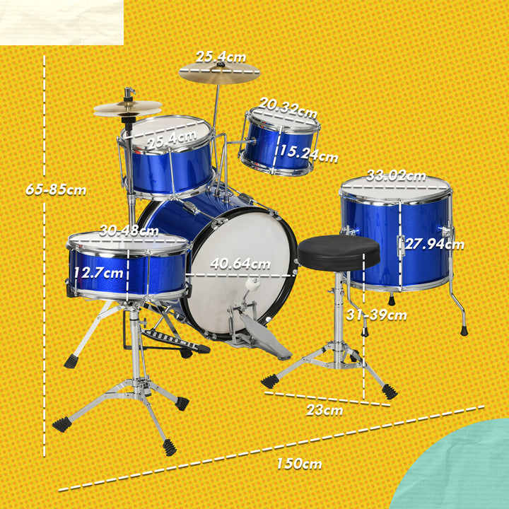 AIYAPLAY 11 Piece Kids Drum Kit w/ Stool, Drumsticks, Pedal, Cymbals, for 3-6 Years, Blue