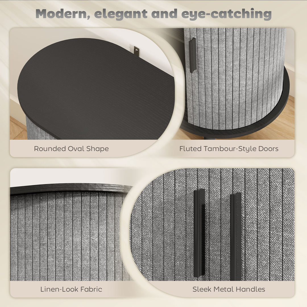 MCL Tambour Sideboard with Fluted Sliding Doors, Modern Kitchen Cupboard with Storage Shelves and Wooden Legs, Grey