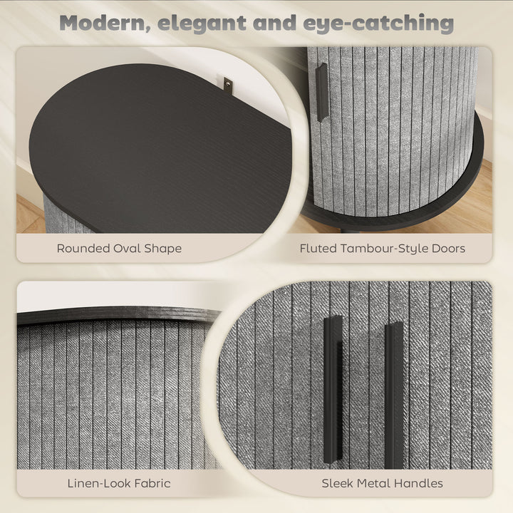 MCL Tambour Sideboard with Fluted Sliding Doors, Modern Kitchen Cupboard with Storage Shelves and Wooden Legs, Grey