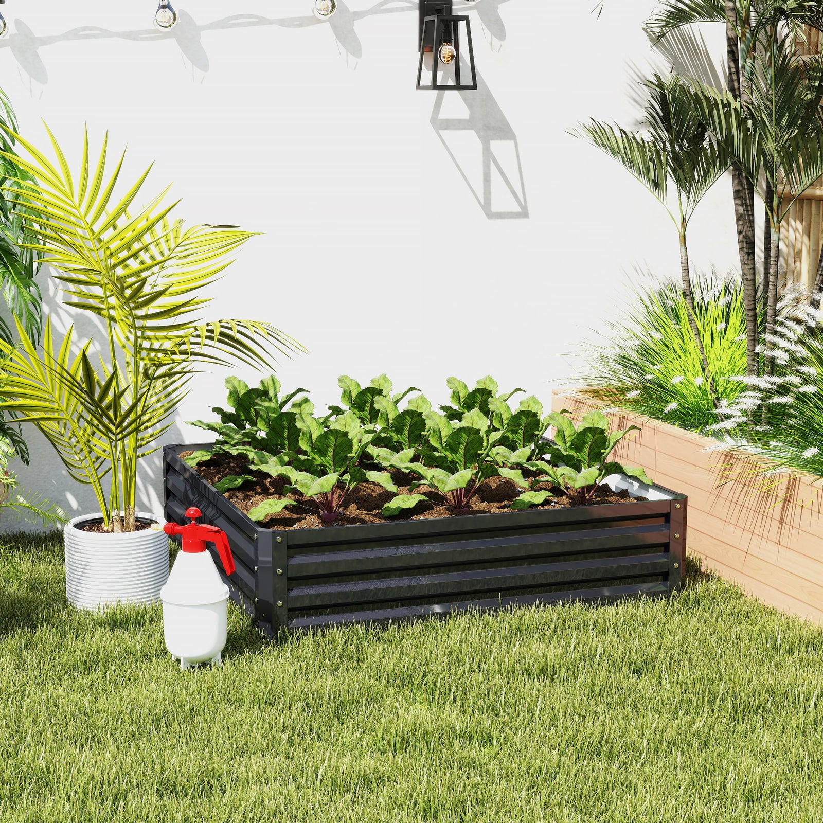 432L Square Raised Garden Bed Box with Weatherized Steel Frame for Vegetables, Flowers and Herbs, 120 x 120 x 30cm, Grey