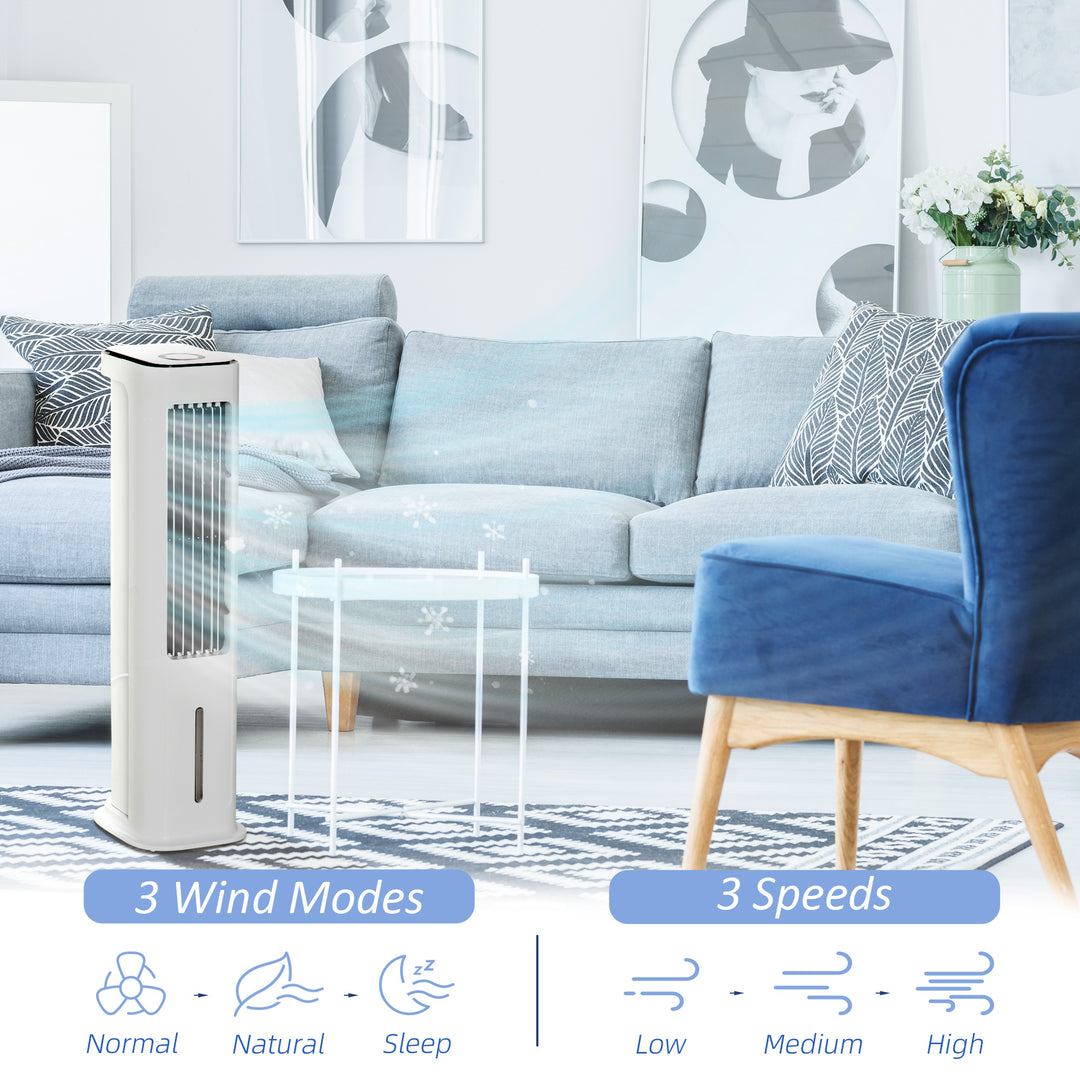 Evaporative Air Cooler, 5L Water Tank Oscillating Ice Cooling Fan with 3 Modes, 3 Speeds, Remote Control, Timer, and Oscillation, White