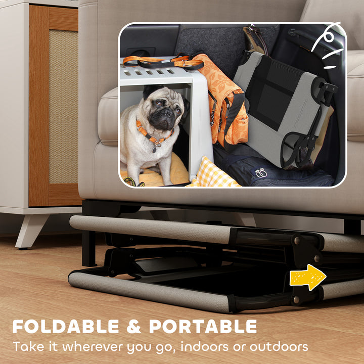 Portable Raised Dog Bed, Elevated Pet Cot with Breathable Mesh for Indoor Outdoor, for Small Medium Dogs, Light Grey