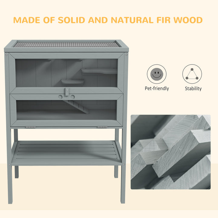 Wooden Hamster Cage 3 Tier House w/ Storage Shelf, Openable Top for Gerbils, Grey