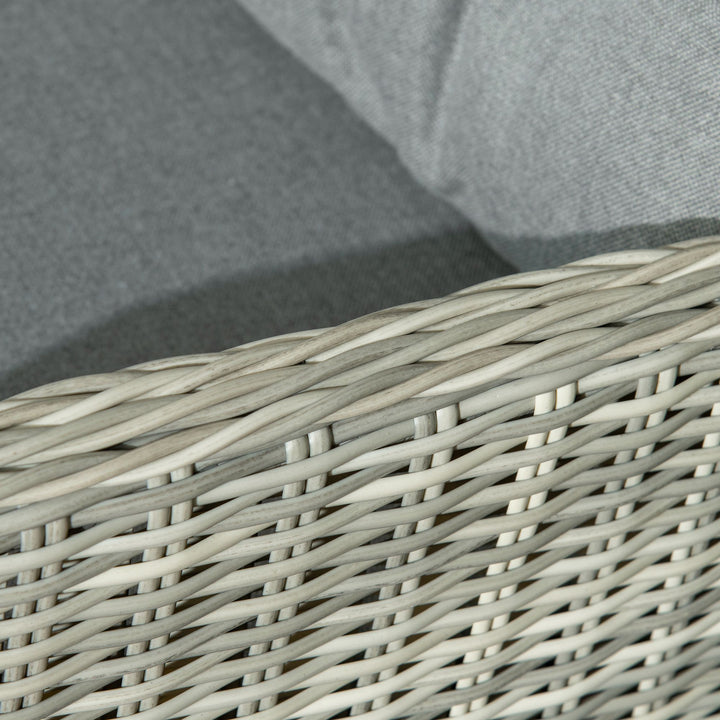 5 Pieces Rattan Bistro Set with Adjustable Back, Reclining Wicker Balcony Furniture with Cushions, Glass Top Coffee Table and Footstools, Outdoor Table and Chairs, Grey