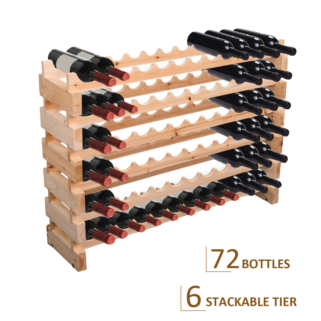 Six-Tier, 72 Bottle Wooden Wine Rack - Natural - view 4