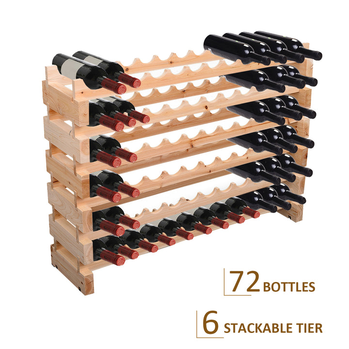 Six-Tier, 72 Bottle Wooden Wine Rack - Natural