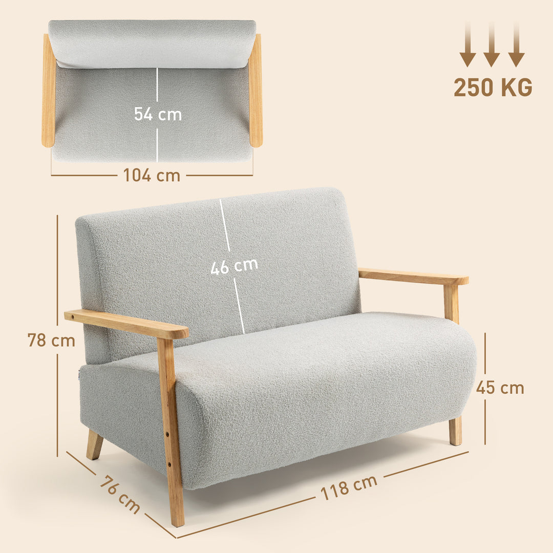 Small Sherpa Fabric 2 Seater Sofa Settee - Light Grey