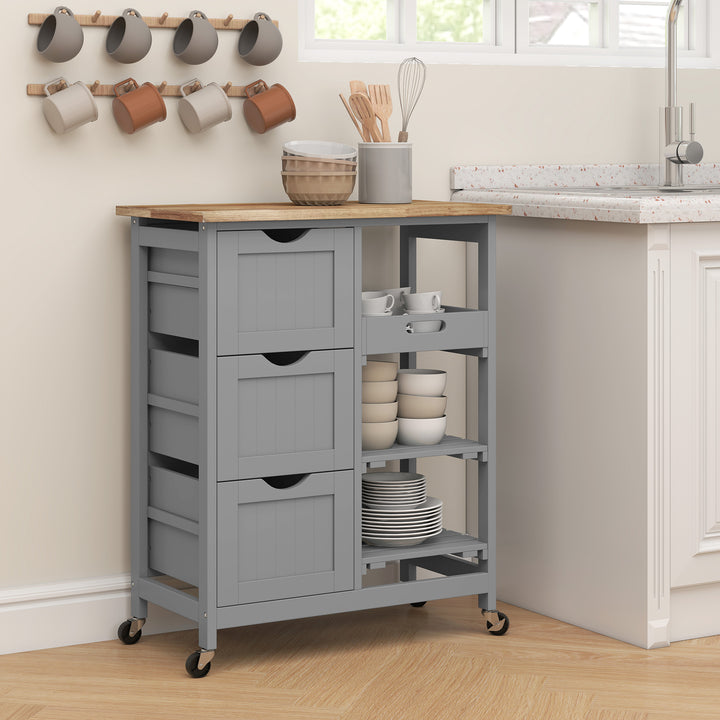 Rolling Kitchen Island Cart, Bar Serving Cart, Compact Trolley on Whee