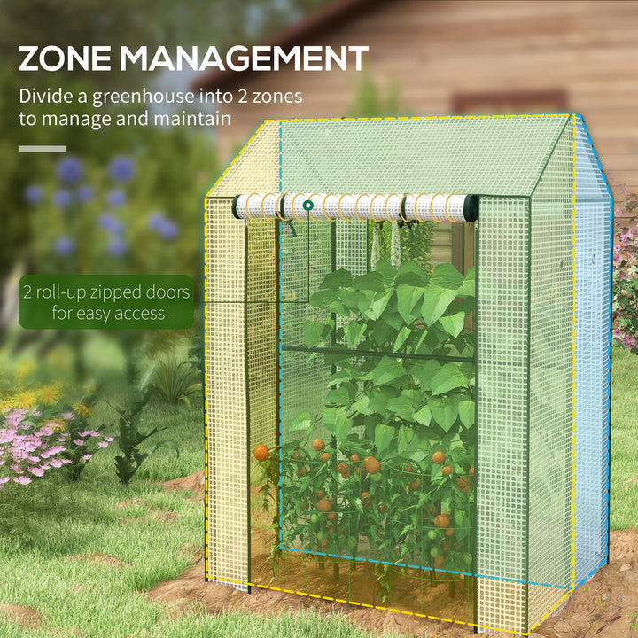 Green House, Mini Greenhouse with 2 Roll-up Doors, Vent Holes and Rein