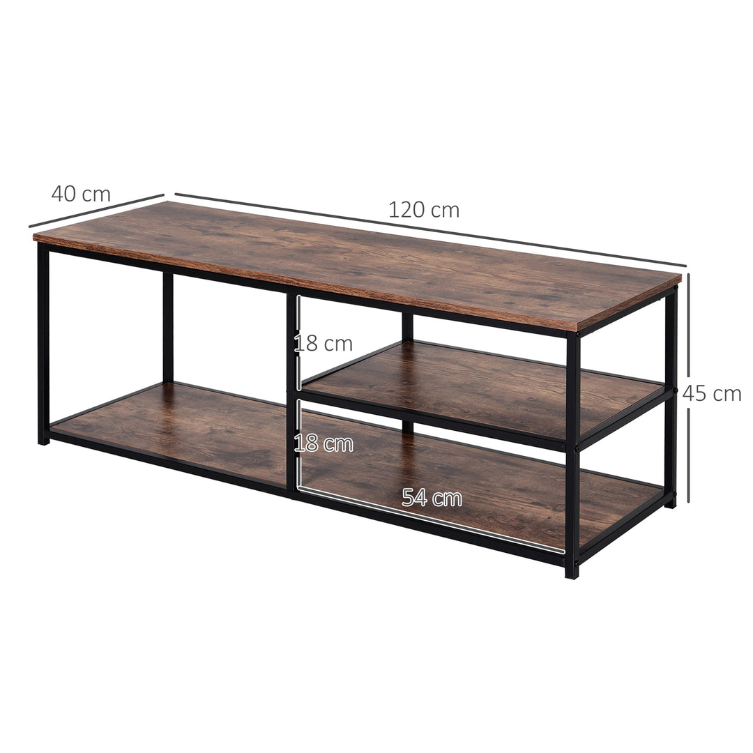 TV Unit for 55 inch TVs, Industrial TV Table with 2 Storage Shelves and Metal Frame, Entertainment Unit For living Room, Rustic Brown