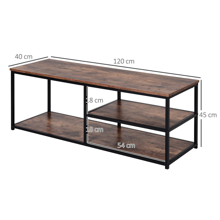 TV Unit for 55 inch TVs, Industrial TV Table with 2 Storage Shelves and Metal Frame, Entertainment Unit For living Room, Rustic Brown