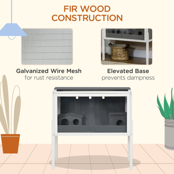 Wooden Hamster Cage for Dwarf Hamsters, Gerbils, Rutin Chicken, with Shelf, Two Huts - Grey