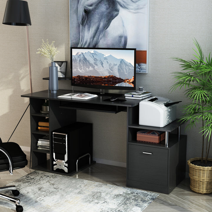 HOMCOM Computer Desk PC Workstation with Drawer Shelves CPU Storage Rack Home Office Furniture (BLACK)