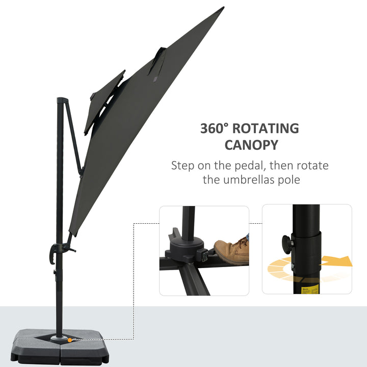 Cantilever Parasol 360 Degree Rotation Angle Adjustment Outdoor Market Garden Umbrella - Dark Grey