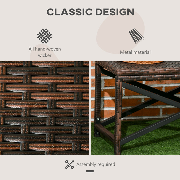 PE Rattan Garden Side Table, Outdoor Coffee Table with X-Shape Frame, 
