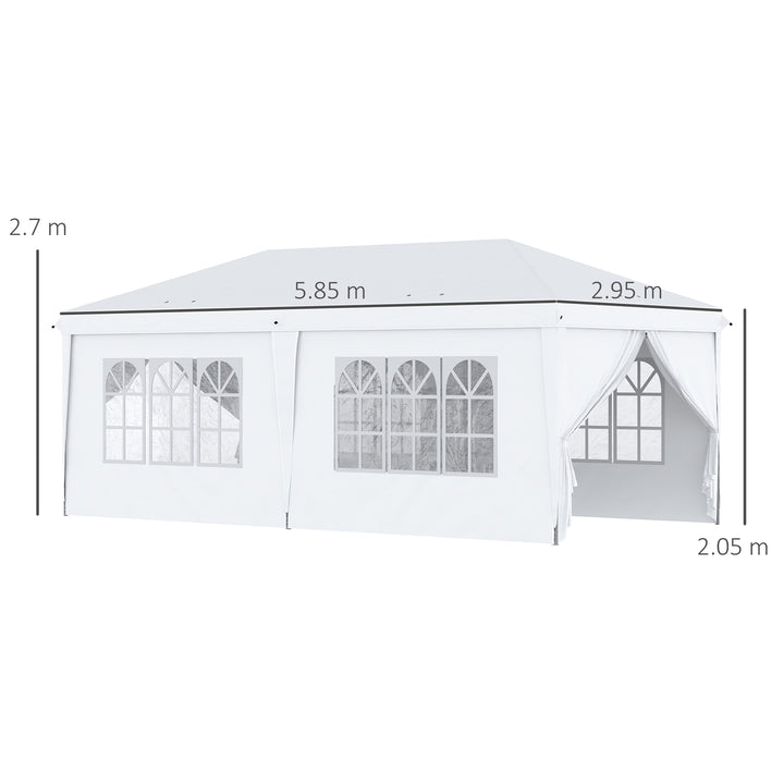 Outsunny 3 x 6 m Pop Up Gazebo with Sides and Windows, Height Adjustable Party Tent with Storage Bag for Garden, Camping, Event, Brown