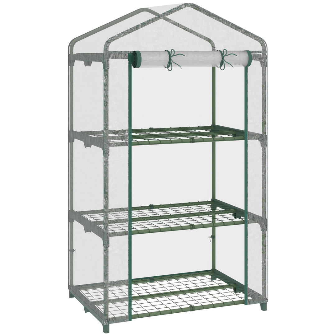 MCL 3 Tier Mini Greenhouse Portable Garden Grow House with Roll Up Door and Wire Shelves, 69L x 49W x 125H cm, Clear