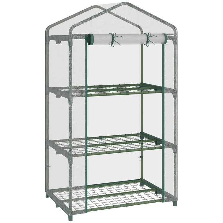 MCL 3 Tier Mini Greenhouse Portable Garden Grow House with Roll Up Door and Wire Shelves, 69L x 49W x 125H cm, Clear