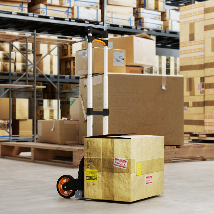 MCL Folding Sack Truck, 70kg Lightweight Hand Truck with Wheels, Foldable Trolley Cart with Telescoping Handle for Warehouse, Office, Luggage, Silver Tone