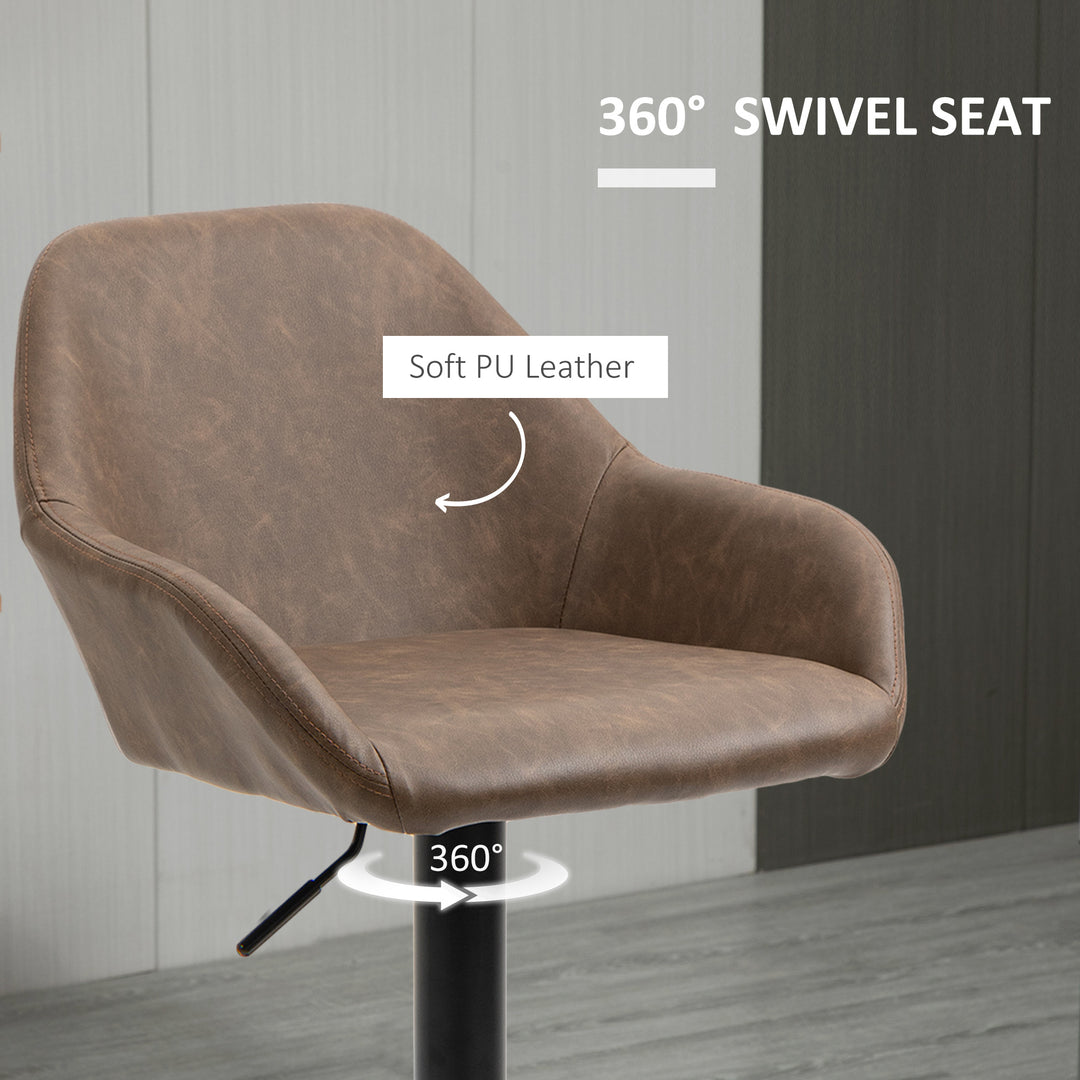 Bar Stools Set of 2, Height Adjustable Swivel Barstools, PU Leather Kitchen Stools with Backs, Armrests and Footrest for Home, Counter and Dining Room, Dark Brown