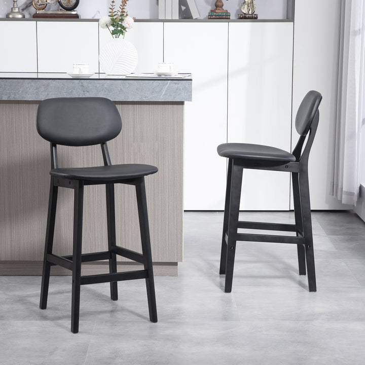 HOMCOM Bar Stools Set of 2, Modern Breakfast Bar Chairs, Faux Leather Upholstered Counter Bar Stool with Backs and Wood Legs, Black | Aosom UK