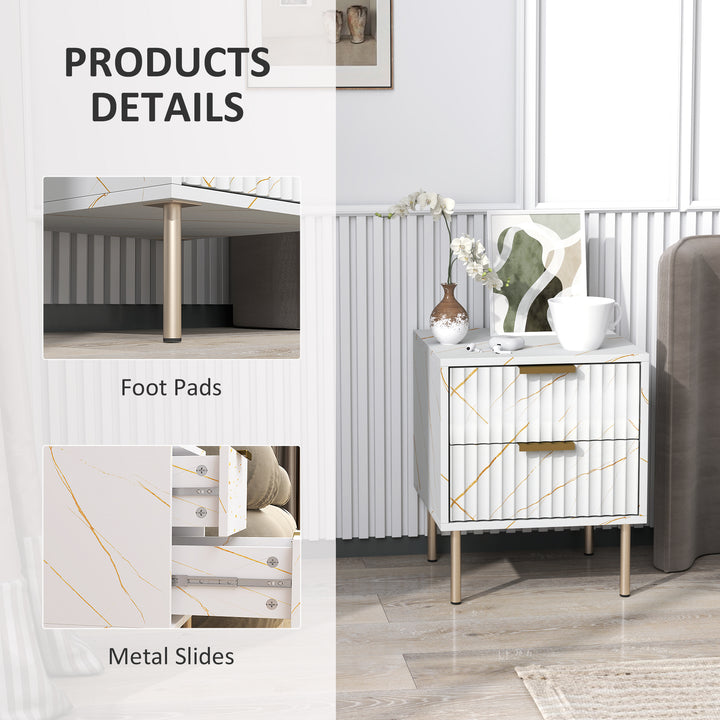 Elegant Two-Drawer Bedside Table - White