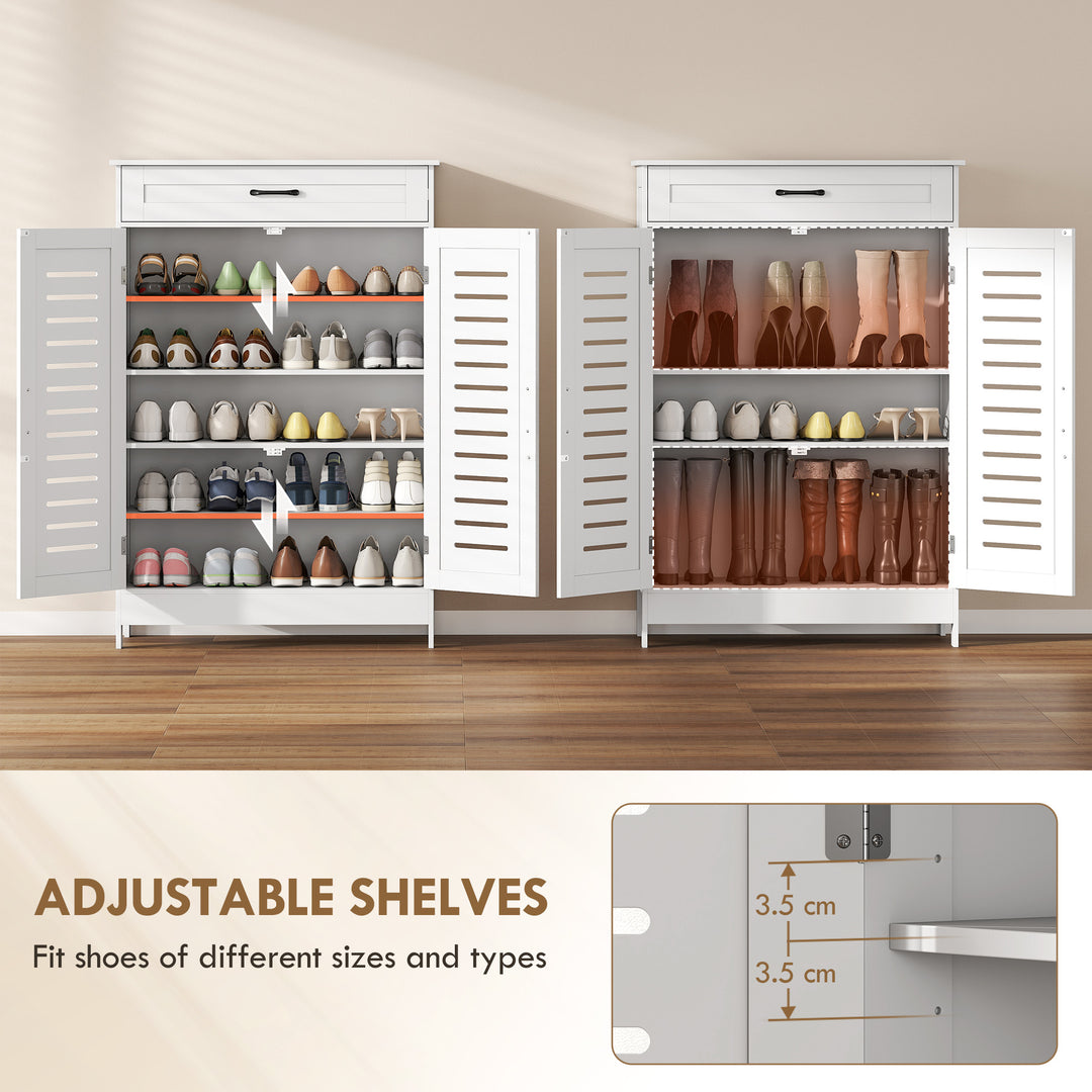 Shoe Cabinet with Louvered Doors, Modern Shoe Storage Cabinet with Dra