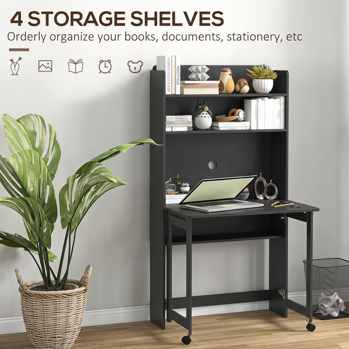 Foldable Desktop, Computer Desk with Storage Shelves, 80 x 69 x 155 cm
