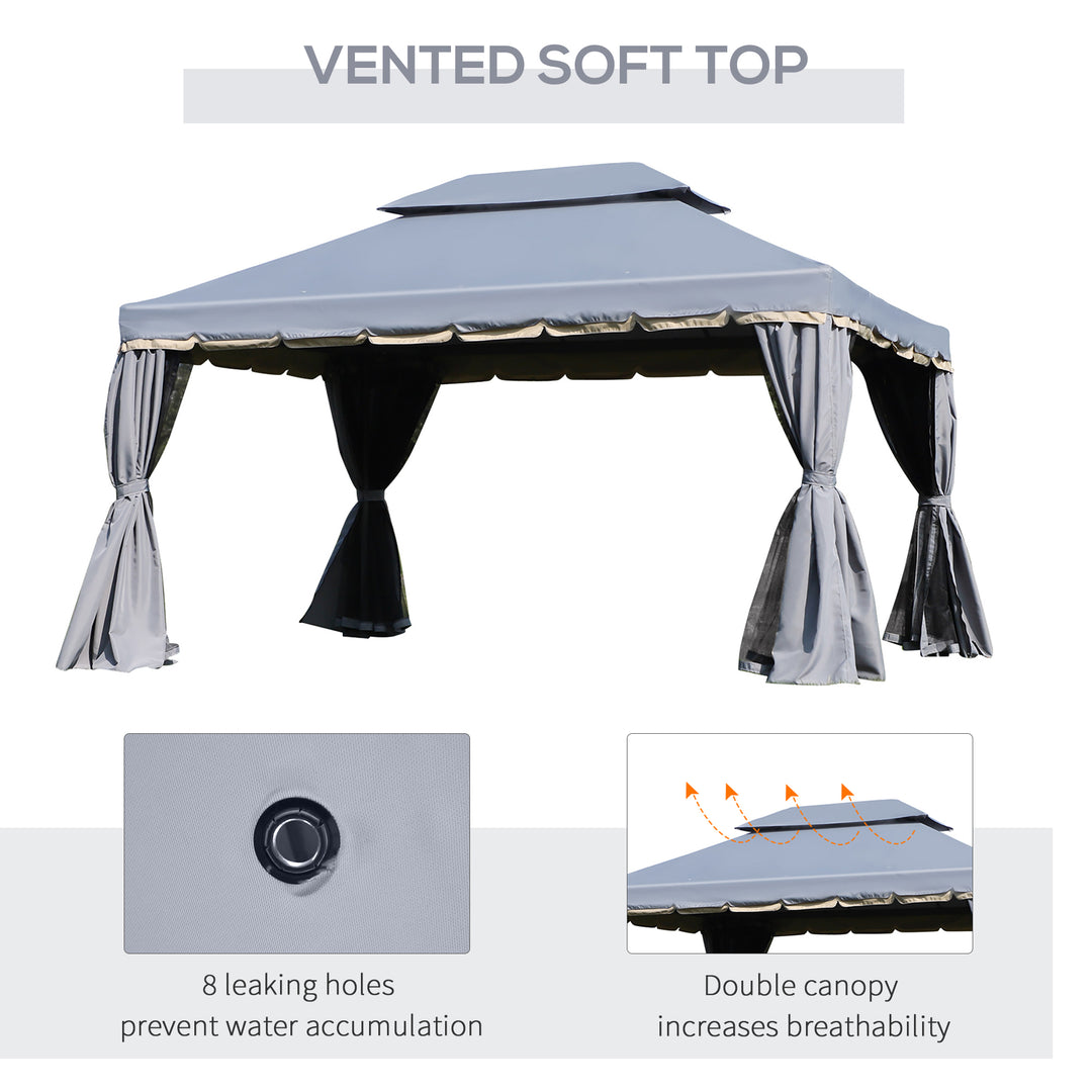 3 x 4m Aluminium Garden Gazebo, Marquee Canopy Shelter Pavilion Party Tent with Nets and Curtains for Garden and Deck, Grey