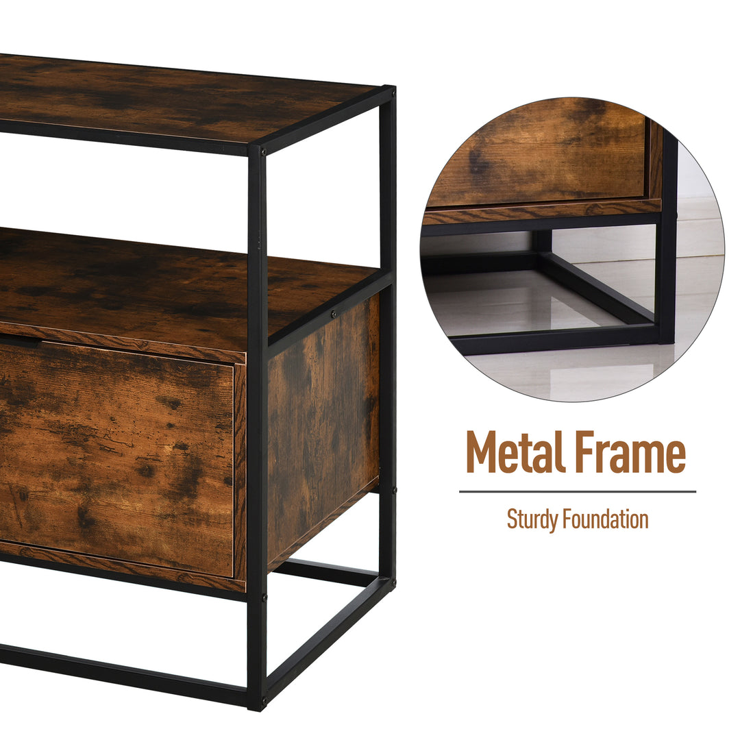 HOMCOM Industrial Side Table: Retro Steel-Frame Unit with Drawer, Open Shelf, Two-Tone Finish