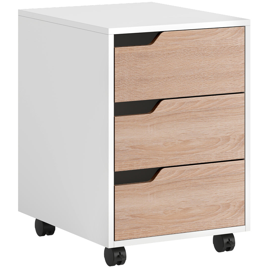 MCL 3 Drawer Mobile File Cabinet, Vertical Filing Cabinet with Wheels for Home Office, Oak