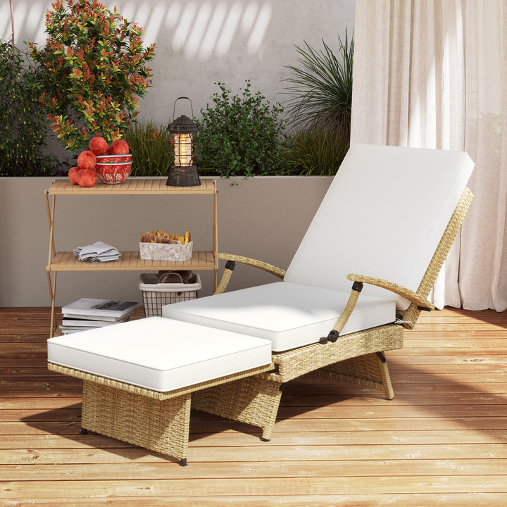 80° Reclining Rattan Lounger - White/Beige