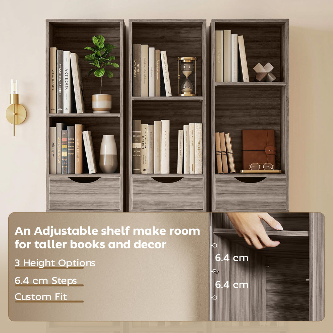 Bookcase with Drawers Adjustable Shelf Bookshelf with 2 Drawers and Ca