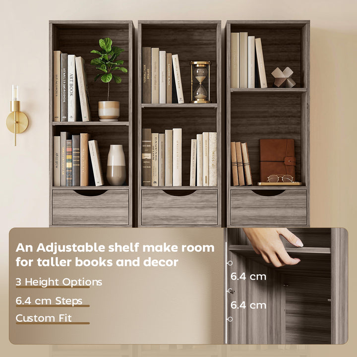 Bookcase with Drawers Adjustable Shelf Bookshelf with 2 Drawers and Ca