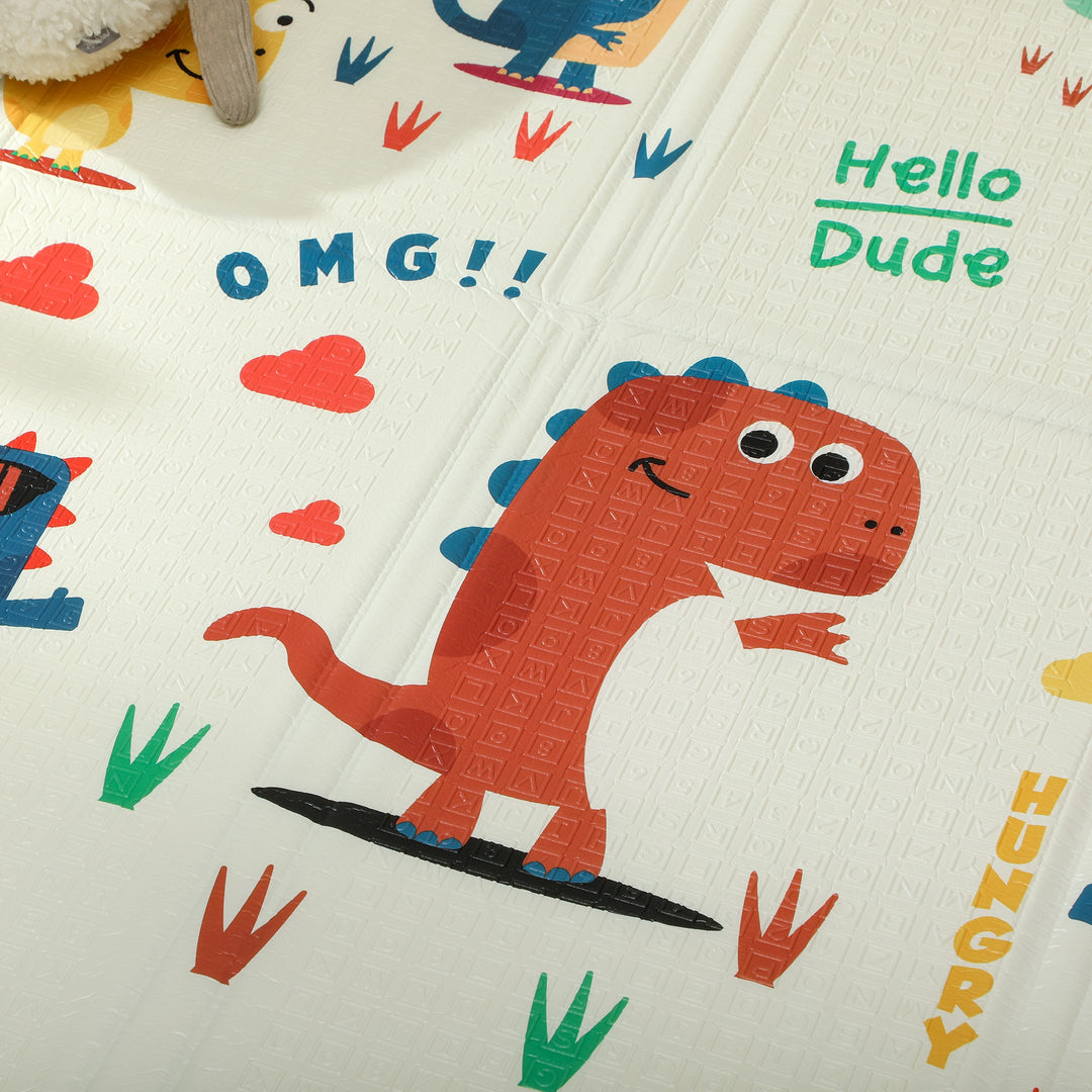AIYAPLAY Dinosaur-Themed Baby Plat Mat Double Sided, Foldable, Water-Resistant for Outdoor/Indoor, 177 x 146 x 1.5cm