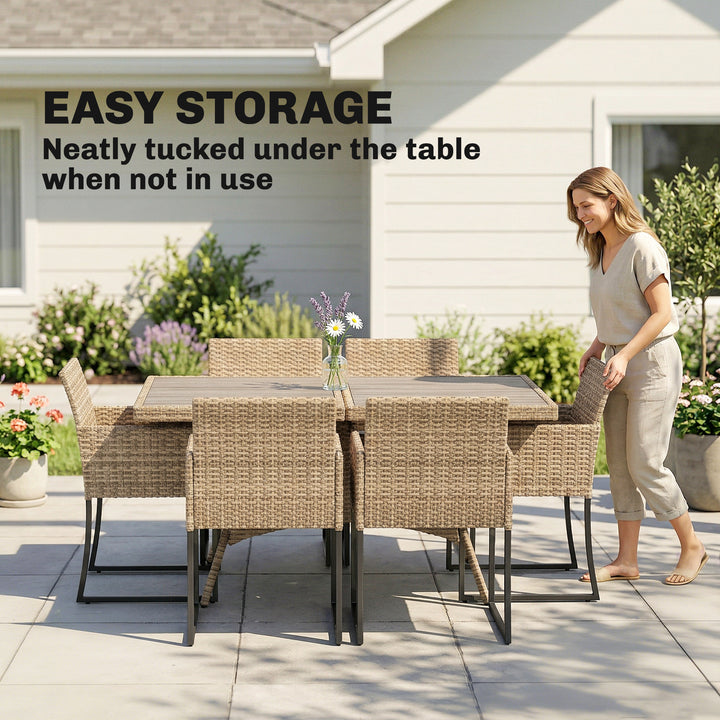 7 Piece Rattan Garden Furniture Set, Garden Dining Set with Wood-Plast