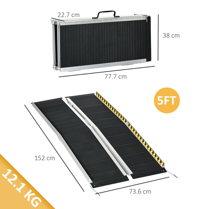 Wheelchair Ramp, 152L x 73Wcm, 272KG Capacity, Folding Aluminium Threshold Ramp with Non-Skid Surface, Transition Plates Above and Below for Home, Steps, Stairs, Curbs, Doorways