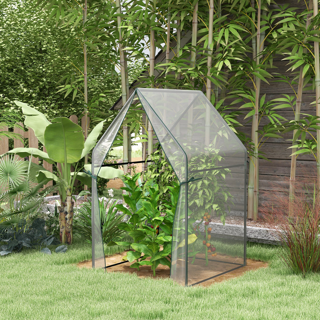 Outsunny Portable Greenhouse: Compact Garden Growhouse with Dual Zipped Doors, Indoor Outdoor Plant Protection, 90 x 90 x 145cm, Clear | Aosom UK