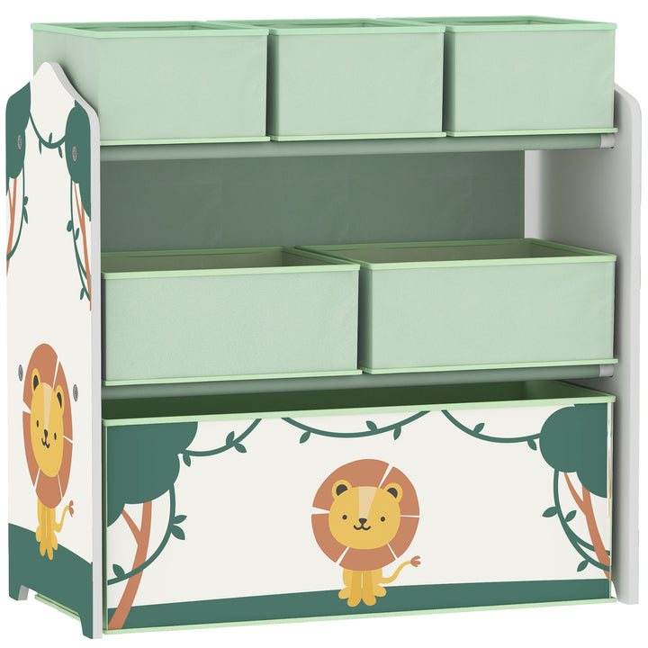 AIYAPLAY Kids Toy Storage Units, 3-Tier Toy Organiser Shelf with 6 Removable Boxes for Kids, Bedroom, Playroom - Green
