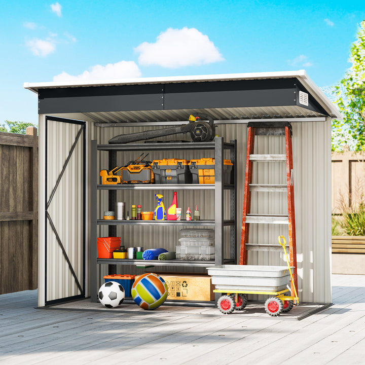 7.5 x 4.3ft Metal Garden Storage Shed, Waterproof Outdoor Shed with Tr