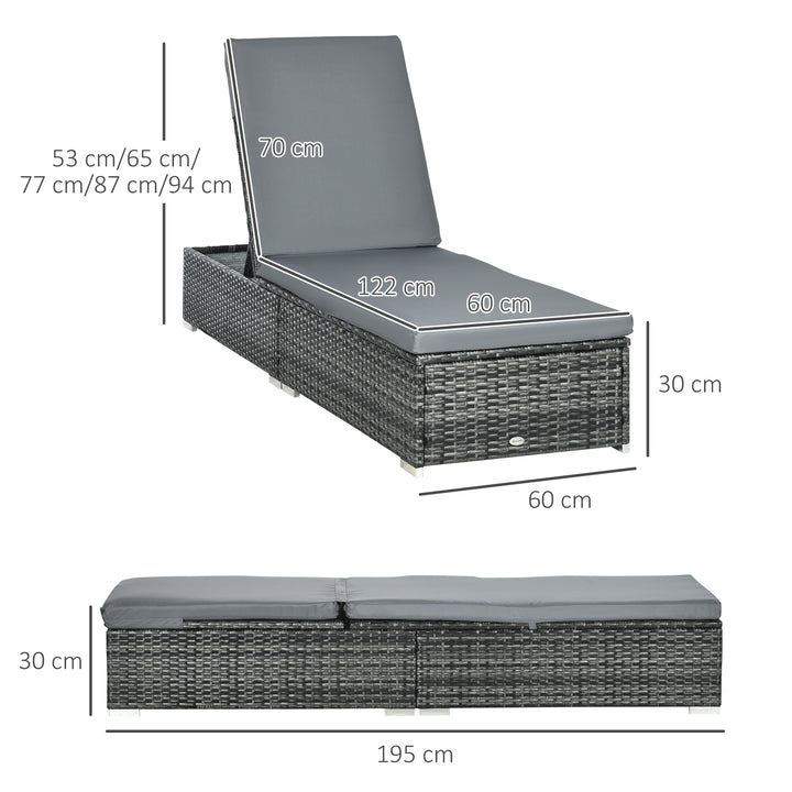 Outsunny PE Rattan Sun Loungers set of 2 w/ Cushion, 2 Pcs Garden Sunbed Furniture w/ 5