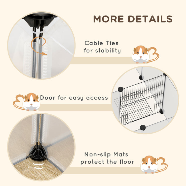 PawHut Small Pet Playpen: DIY 18-Panel Portable Metal Wire Cage for Guinea Pigs & Hedgehogs, 175x70x45cm, White | Aosom UK